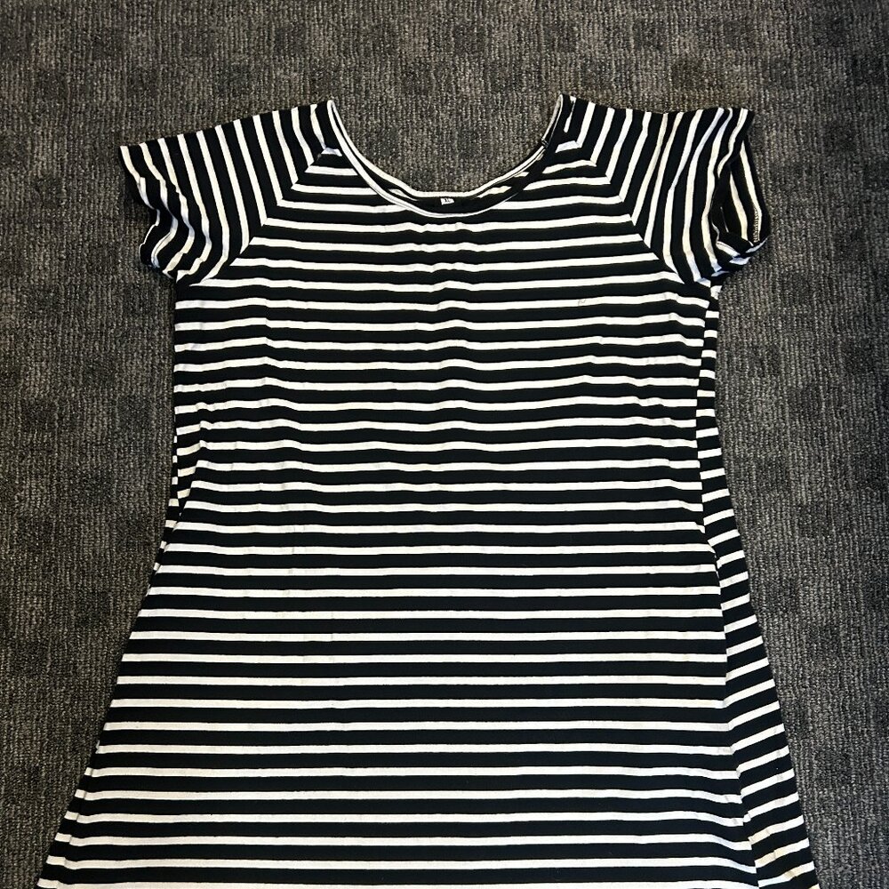 black/white striped stretchy mini dress/tunic goth emo XL short sleeve